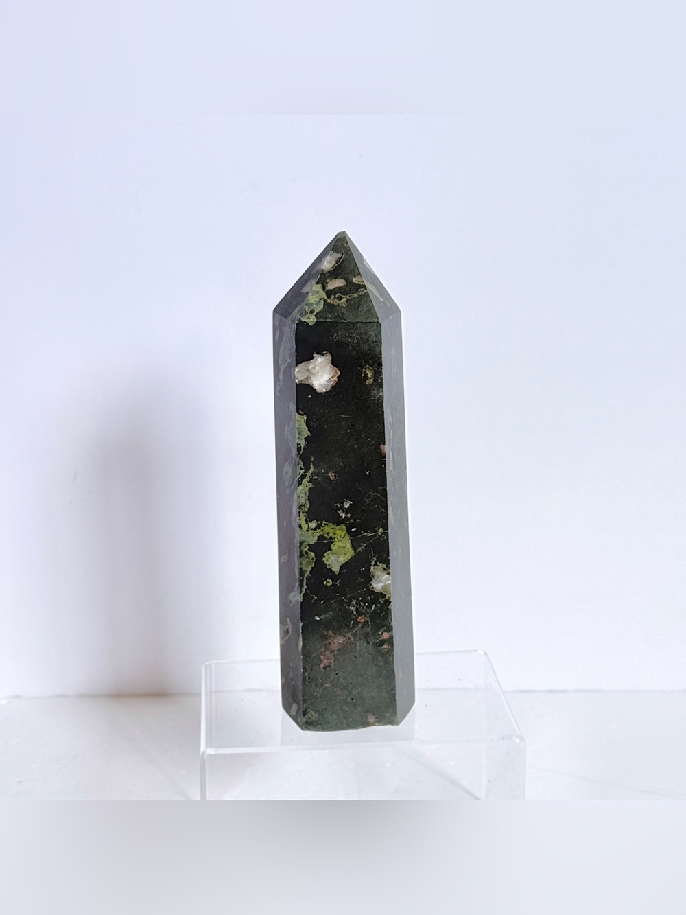Lotus Jasper Tower Obelisk – Colorful Blossom Patterned Crystal Point 7.75” 825g